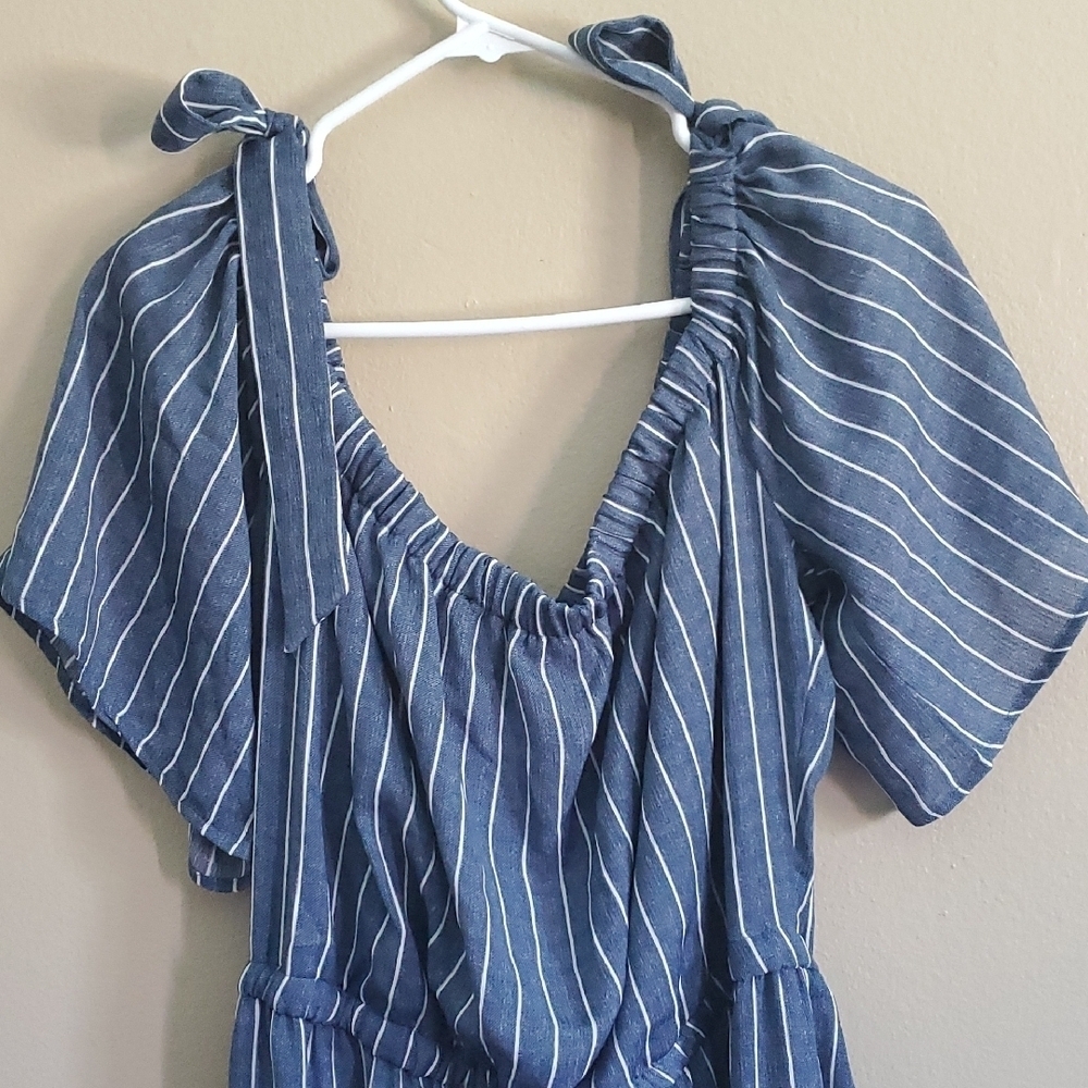 AUW Denim Blue and White Striped Jumper Pants - Picture 9 of 11
